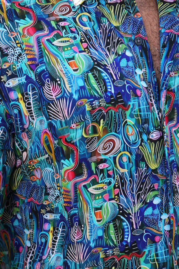 Camisa Manga Corta Estampado Moderno Corte Relax Con Botones Para Hombre
